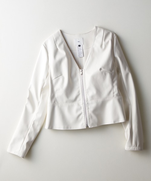 極美品✨ SOV. レザー ジャケット　ノーカラー　フリル Sov. / フェイクレザージャケット OUTERS Night STORE | ダブル