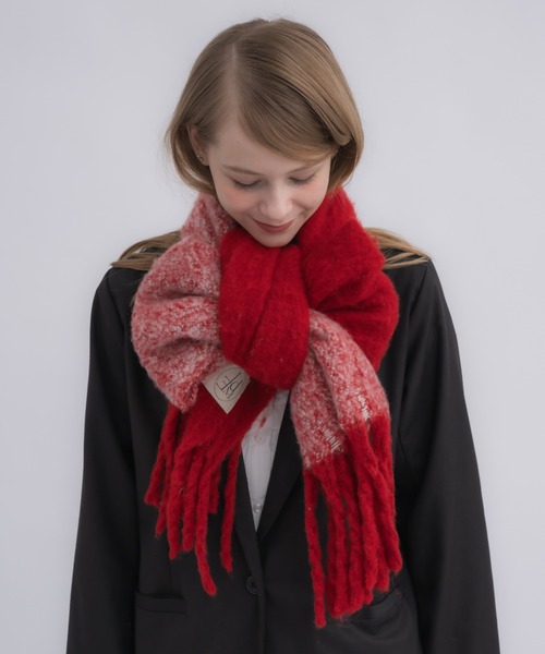 ☆美品☆Roen ネック ウォーム ボーダー マフラー スカル フリンジ 変形 マフラー ストール bi-color mohair muffler/バイカラー