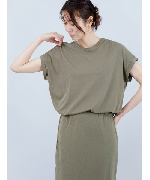 tシャツ ラウンドネックロールアップTシャツ レディース