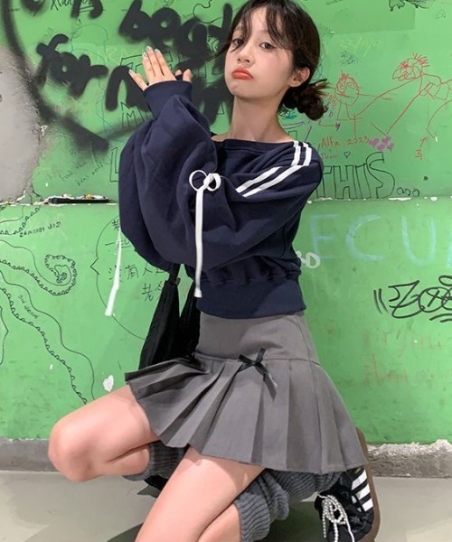 SHEENA（シーナ） トレーナー スウェット サイドリボンラインワイド