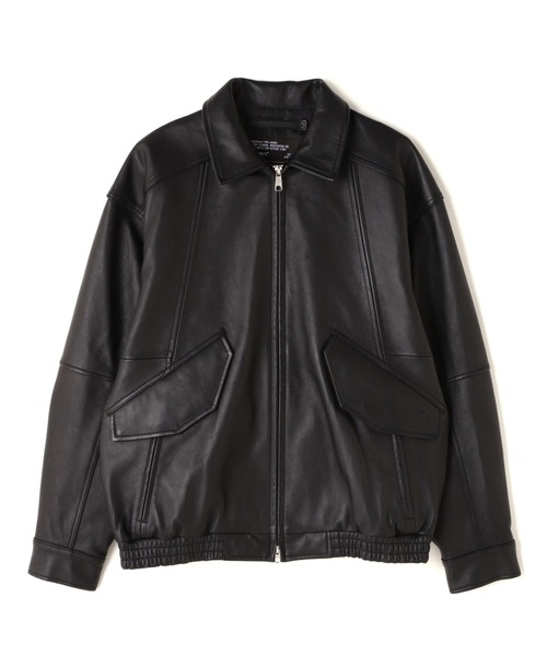 AVIREX　レザーブルゾン　MA-1　アーチロゴ　リブライン　ブラック　S AVIREX ma1 ma-1 LEATHER CWU BLOUSON / レザー ブルゾン