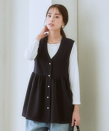 7days Life Styling ベスト ジレ カットソー素材パール調ボタン