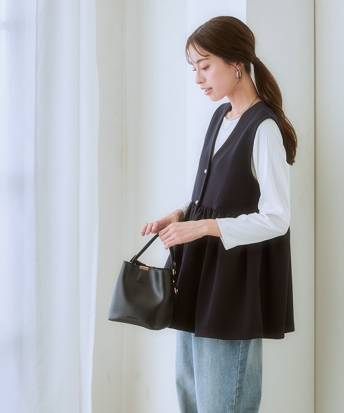 7days Life Styling ベスト ジレ カットソー素材パール調ボタン