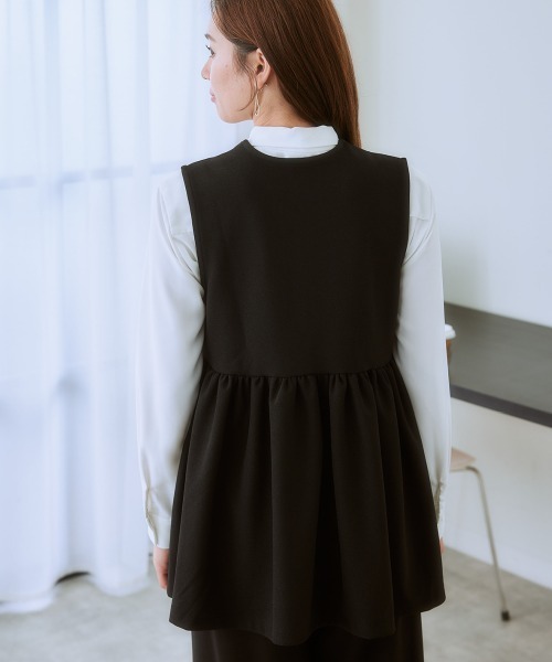 7days Life Styling ベスト ジレ カットソー素材パール調ボタン
