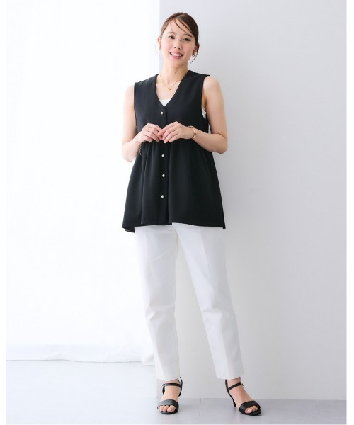 7days Life Styling ベスト ジレ 夏 パール調ボタンペプラム切替ジレ