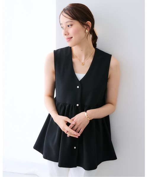 7days Life Styling ベスト ジレ カットソー素材パール調ボタン