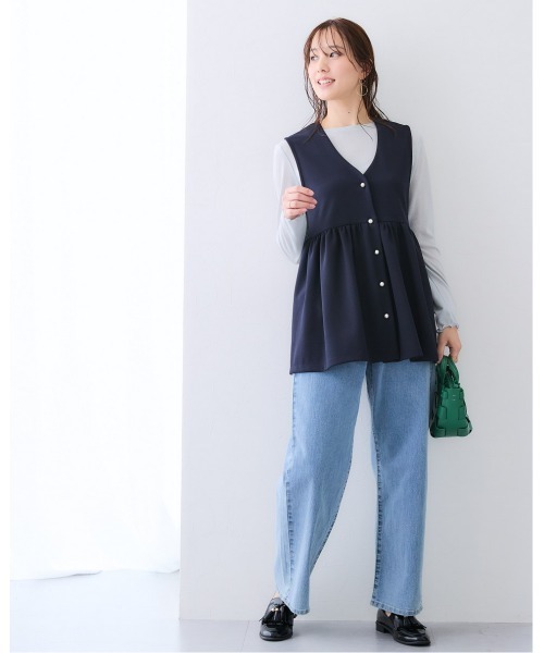 7days Life Styling ベスト ジレ 夏 パール調ボタンペプラム切替ジレ
