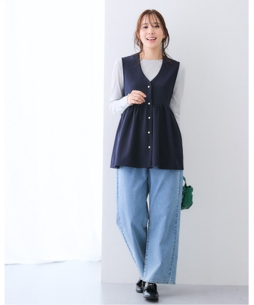 7days Life Styling ベスト ジレ 夏 カットソー素材パール調ボタン