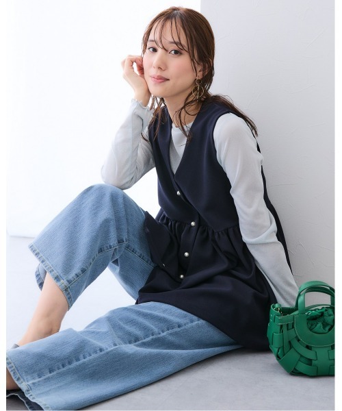 7days Life Styling ベスト ジレ カットソー素材パール調ボタン