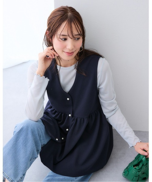 7days Life Styling ベスト ジレ カットソー素材パール調ボタン