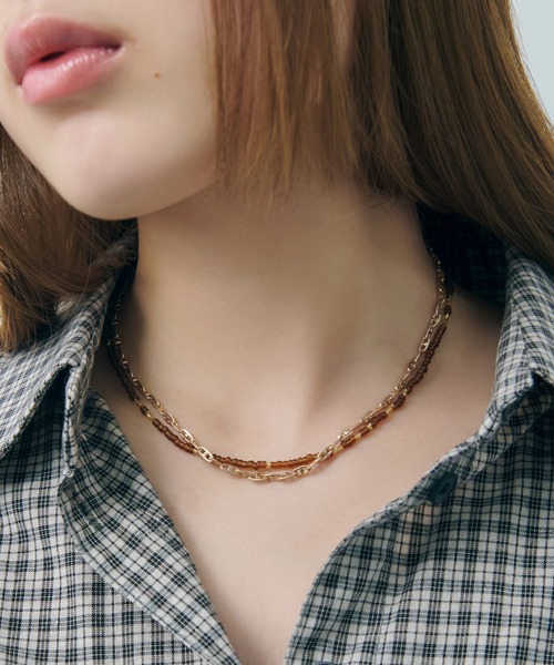 遺品 整理品ゴールドカラー ビーズチェーン ネックレス GOLDY（ゴールディ） ネックレス カラー ビーズ × チェーン レイヤード