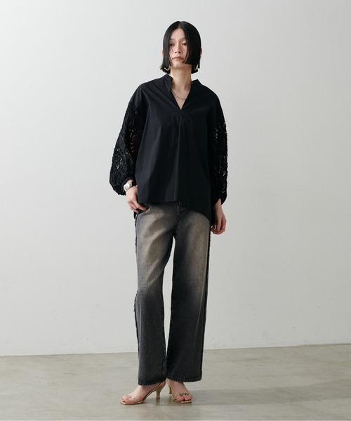 ブラウス シャツ 「LARUTA」袖レーススキッパーブラウス レディース LARUTA ブラウス シャツ 「LARUTA」袖レーススキッパーブラウス