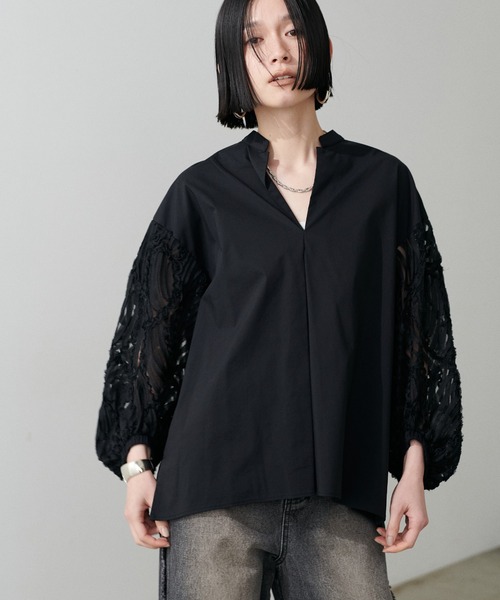 ブラウス シャツ 「LARUTA」袖レーススキッパーブラウス レディース LARUTA ブラウス シャツ 「LARUTA」袖レーススキッパーブラウス