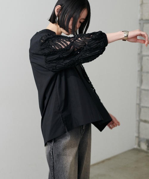 ブラウス シャツ 「LARUTA」袖レーススキッパーブラウス レディース LARUTA ブラウス シャツ 「LARUTA」袖レーススキッパーブラウス