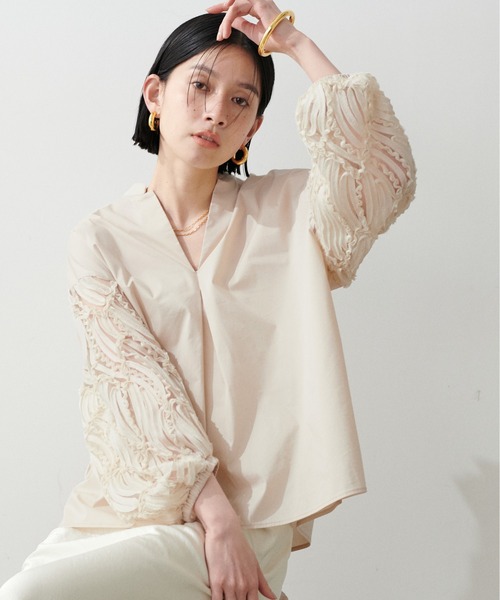 ブラウス シャツ 「LARUTA」袖レーススキッパーブラウス レディース LARUTA ブラウス シャツ 「LARUTA」袖レーススキッパーブラウス