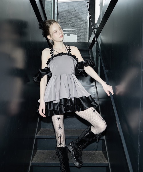 【美品】lil lilly pain バルーンジャガードミニドレス　ワンピース 新品 リルリリー PAIN バルーンジャガードミニドレス ワンピース