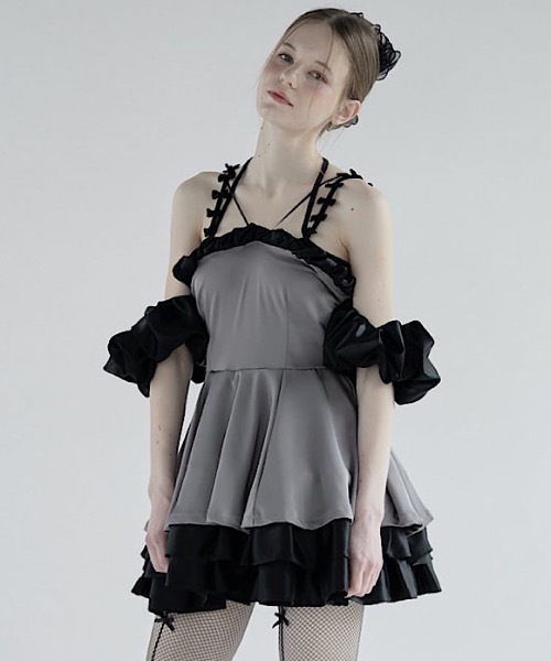 バイカラーバルーンミニドレス　ピンク lilLilly ワンピース バイカラーバルーンミニドレス : ZOZOTOWN