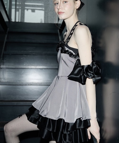 lilLilly ワンピース バイカラーバルーンミニドレス : ZOZOTOWN