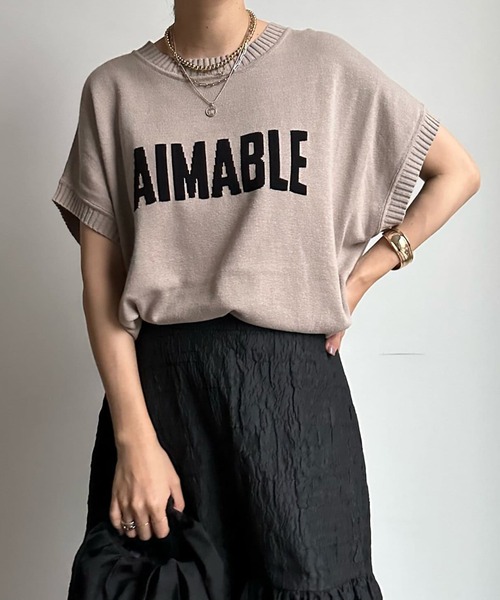 「DouDou」 半袖カットソー FREE グレイッシュベージュ レディース DouDou 「DouDou」 半袖Tシャツ FREE グレイッシュベージュ