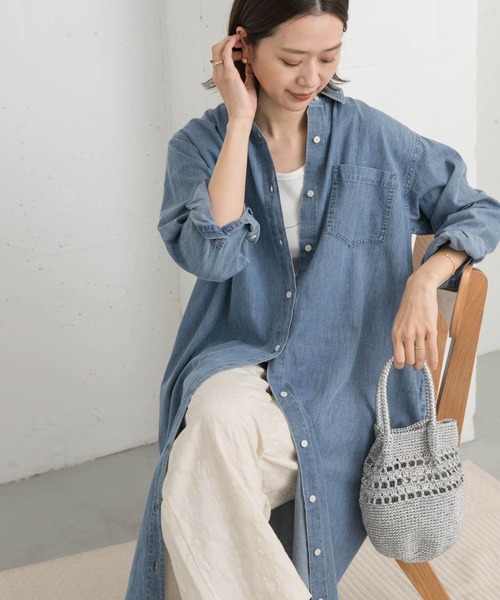 【美品】 RINASCIMENTO リナシメント デニムシャツワンピース レース RINASCIMENTO リナシメント デニムシャツワンピース レース 長袖