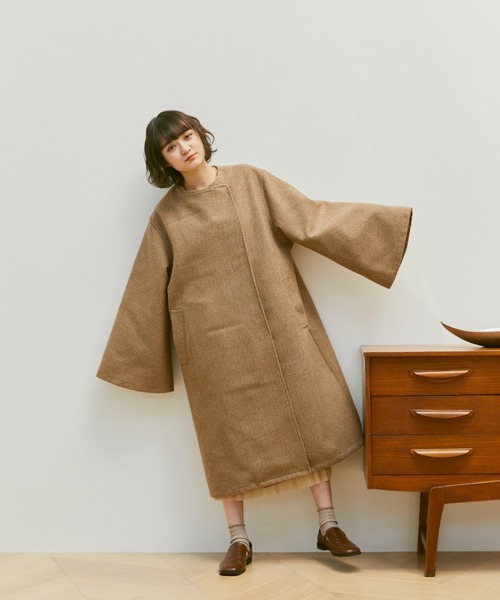 「moi tytto」 ノーカラーコート MEDIUM ブラウン レディース_画像4