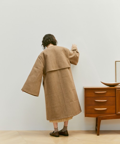 「moi tytto」 ノーカラーコート MEDIUM ブラウン レディース_画像9