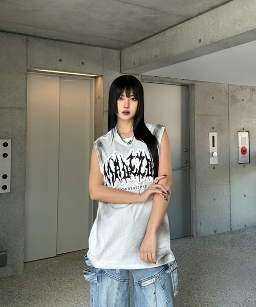 tシャツ フロントロゴノースリーブトップス レディース KsG tシャツ フロントロゴノースリーブトップス レディース