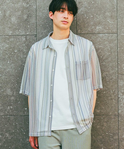 LAKOLE（ラコレ） シャツ ストライプレース半袖シャツ / 283477 メンズ