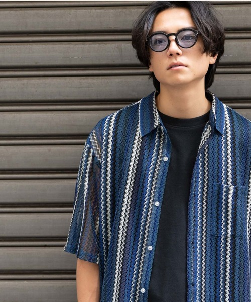 みるたん 3-3 LAKOLE（ラコレ） シャツ ストライプレース半袖シャツ / 283477 メンズ