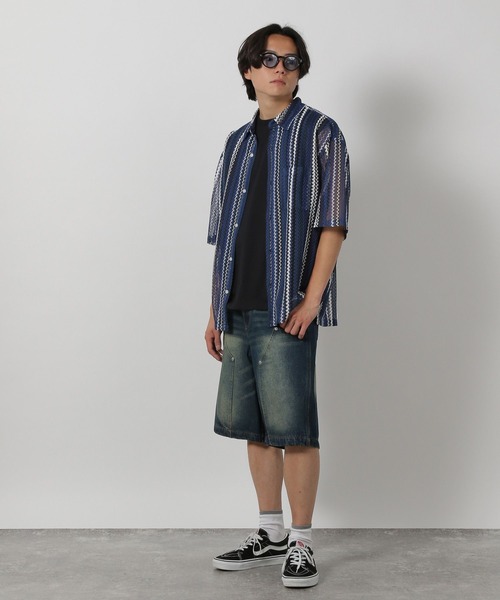 LAKOLE シャツ ストライプレース半袖シャツ / 283477 メンズ