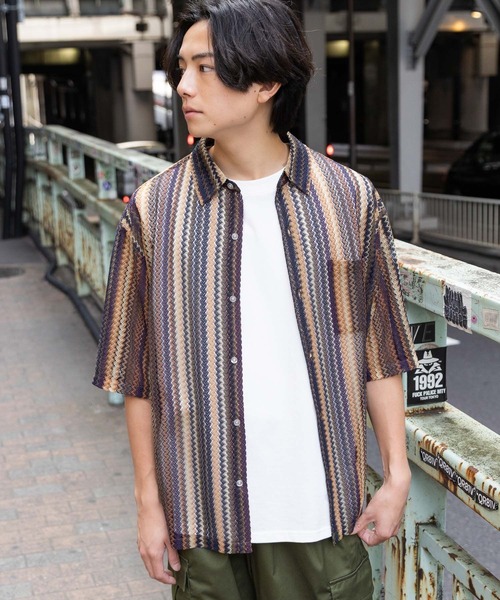 LAKOLE シャツ ストライプレース半袖シャツ / 283477 メンズ
