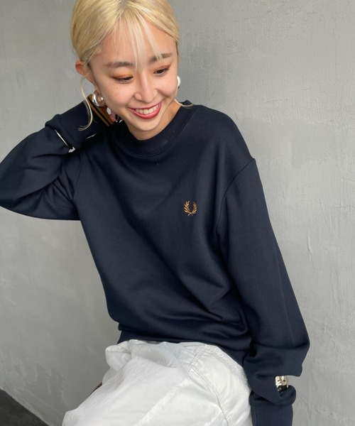「FRED PERRY」 スウェットカットソー L ネイビー レディース