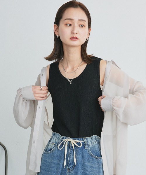 ad thie（アドティエ） タンクトップ ノースリーブ ラメテレコ リブ