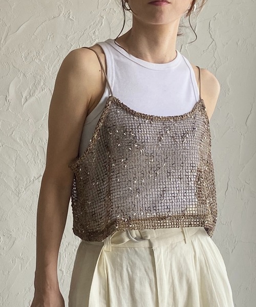TAN ★ メッシュキャミソール★ ニットビスチェ　ベスト She's Closet ベスト ジレ ショート丈 透かし編み ニットビスチェ