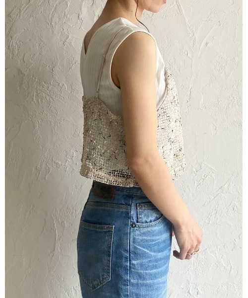 She's Closet ベスト ジレ ショート丈透かし編みニットビスチェ