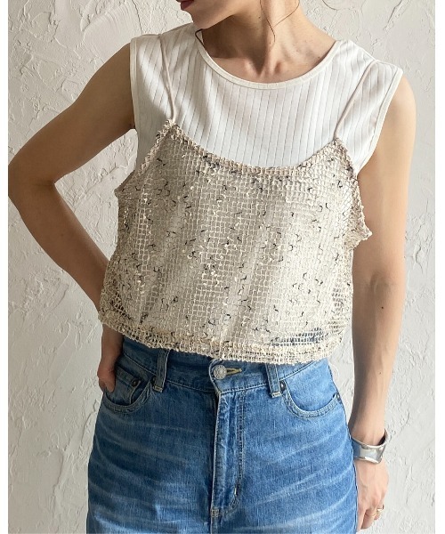 She's Closet ベスト ジレ ショート丈透かし編みニットビスチェ