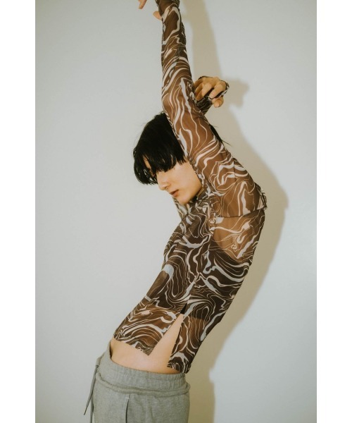 paint sheer high neck tops レディース