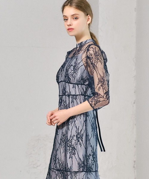 GIRL DRESS FOR NOW 「GIRL」 7分袖ワンピース M ネイビー