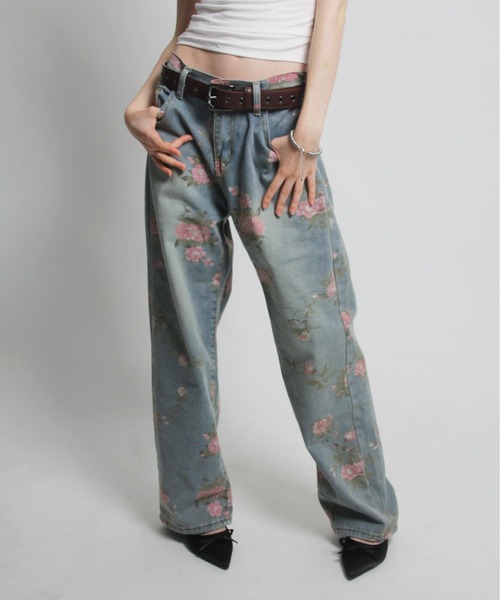 AMERI アメリFIORE PRINT DENIM PANTS デニム FIORE PRINT DENIM PANTS