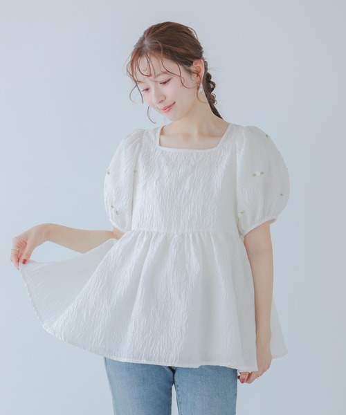 Fit more ローズモチーフジャガードペプラムトップス レディース