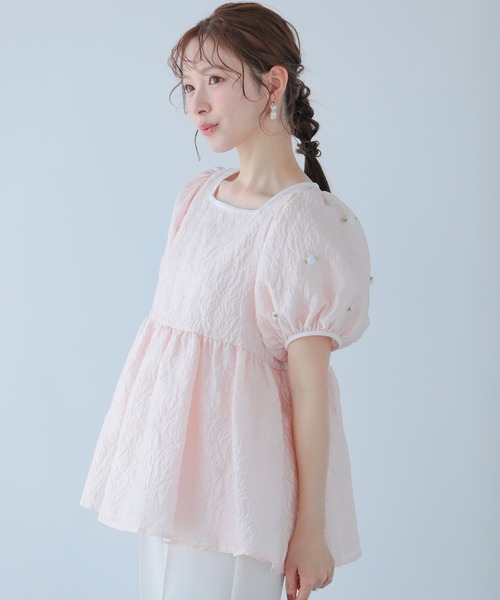 Fit more ローズモチーフジャガードペプラムトップス レディース