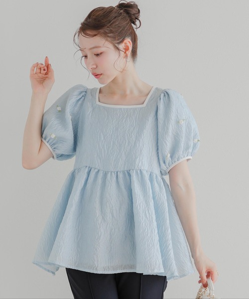 【本日限定価格】fitmore ♡ハートネックダイヤジャガードペプラムトップス セール】ハートネックダイヤジャガードペプラムトップス（その他