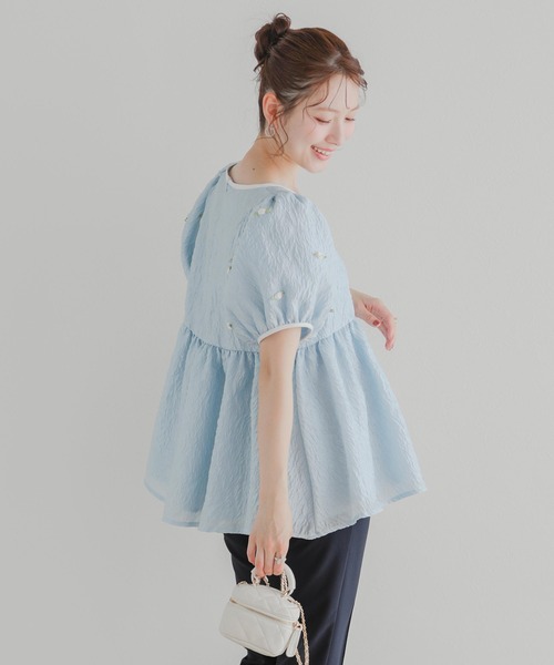 Fit more ジャガードペプラムトップス 花柄 Fit more ローズモチーフジャガードペプラムトップス レディース