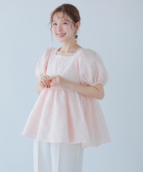 Fit more ローズモチーフジャガードペプラムトップス レディース