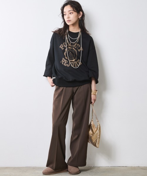 CHIC STYLE トレーナー スウェット 7分袖ロゴプリントスウェット