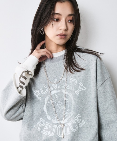 CHIC STYLE トレーナー スウェット 7分袖ロゴプリントスウェット