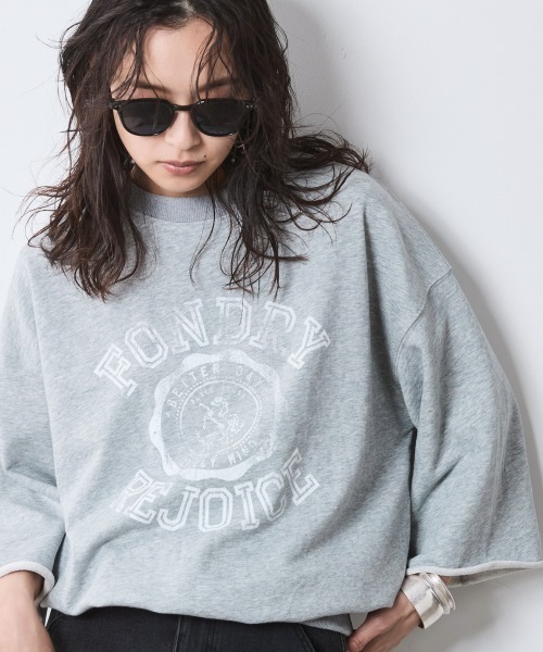 CHIC STYLE トレーナー スウェット 7分袖ロゴプリントスウェット