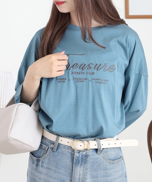tシャツ BRODIAEA ロゴ刺繍七分袖Ｔシャツ レディース