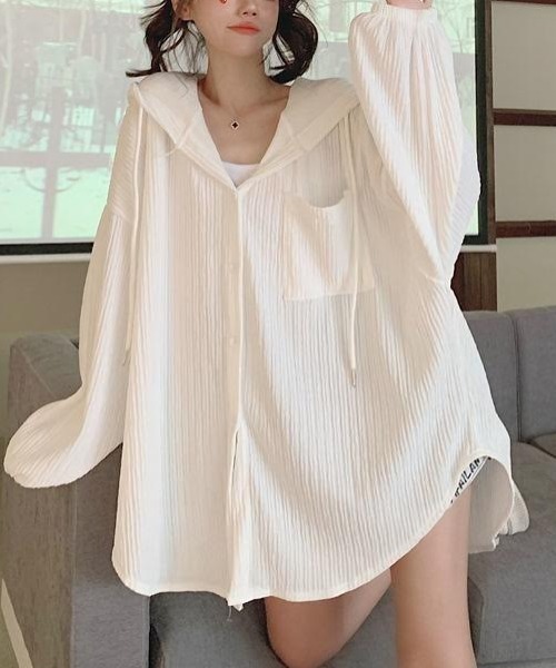 cammie ブラウス シャツ フード付きビッグシルエットリブシャツ