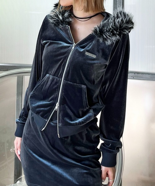 SPIRALGIRL（スパイラルガール） パーカー ベロアファーフーディー